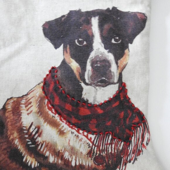 Pottery Barn Linen Terrier Dog Pet Christmas Stocking Painted Enbroidered - Picture 4 of 6